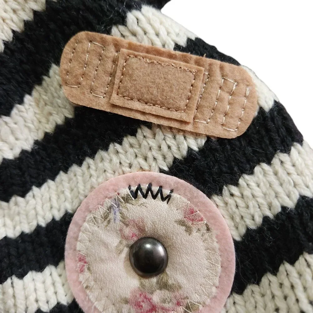 American Rag Cie Knit Beanie Striped Bird Fleece Lined Tassles Girls One Size